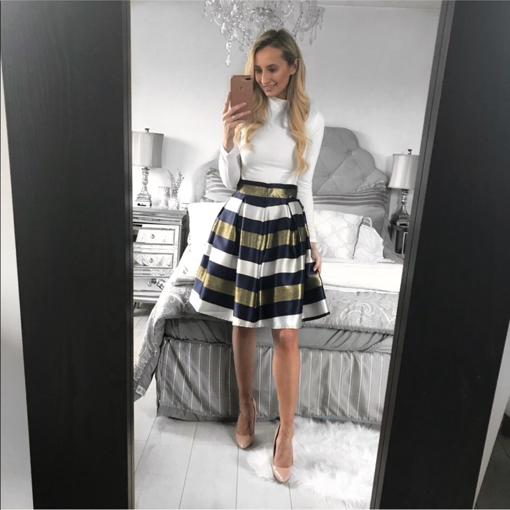 High Waist Pleated Striped Skirt - Picture 7 of 8